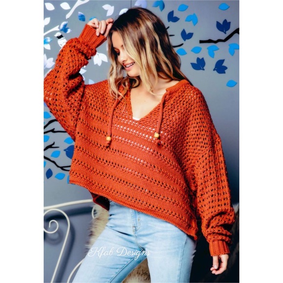 ❤️LAST 2! Rust Balloon Sleeve Tie Front Sweater! - Picture 2 of 8
